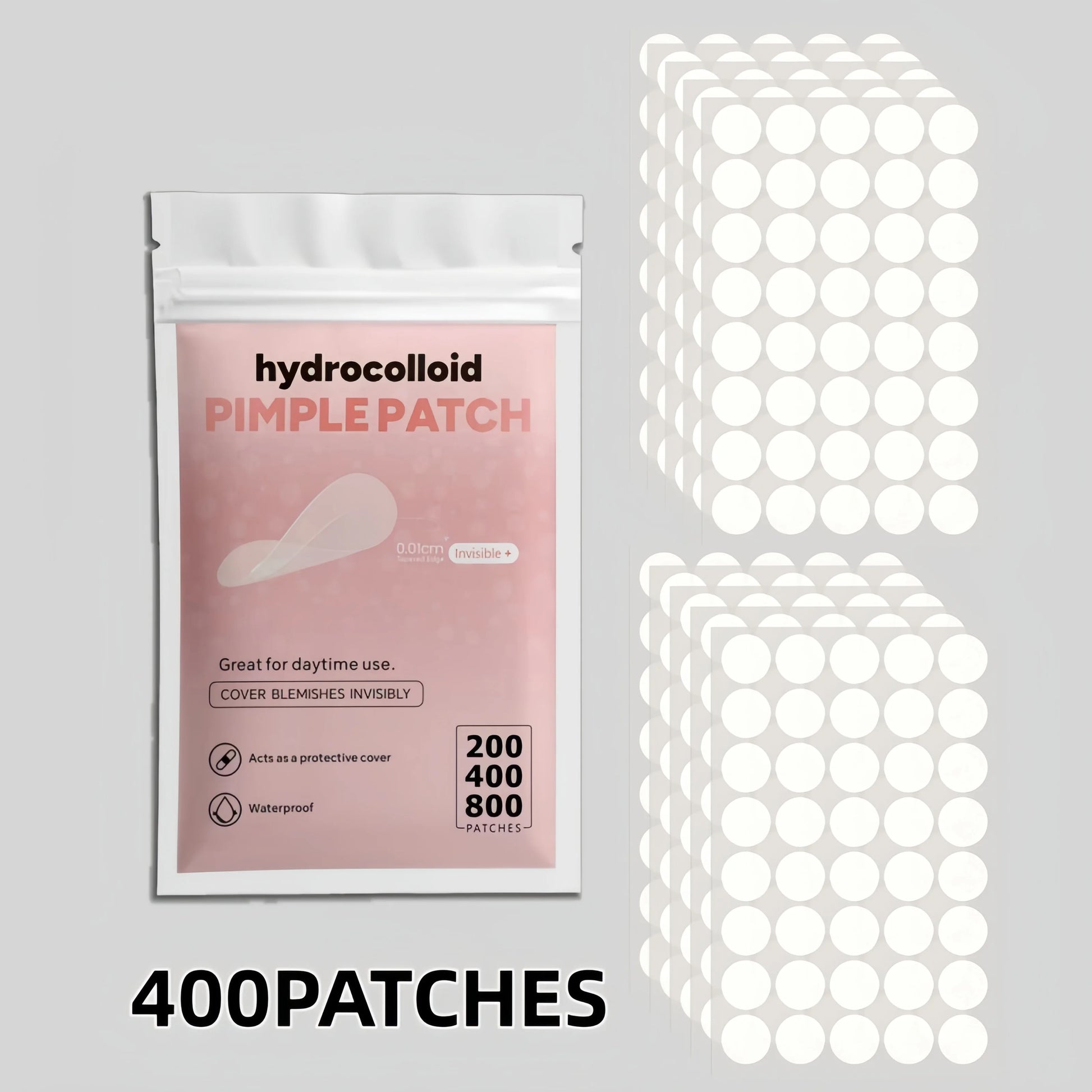 Invisible Clear Hydrocolloid Pimple Patch Set (200/400/800 Pcs) | Ultra-Thin Absorbing Acne Spot Stickers with Mixed Sizes | Gentle Blemish Cover for Day & Night Wear