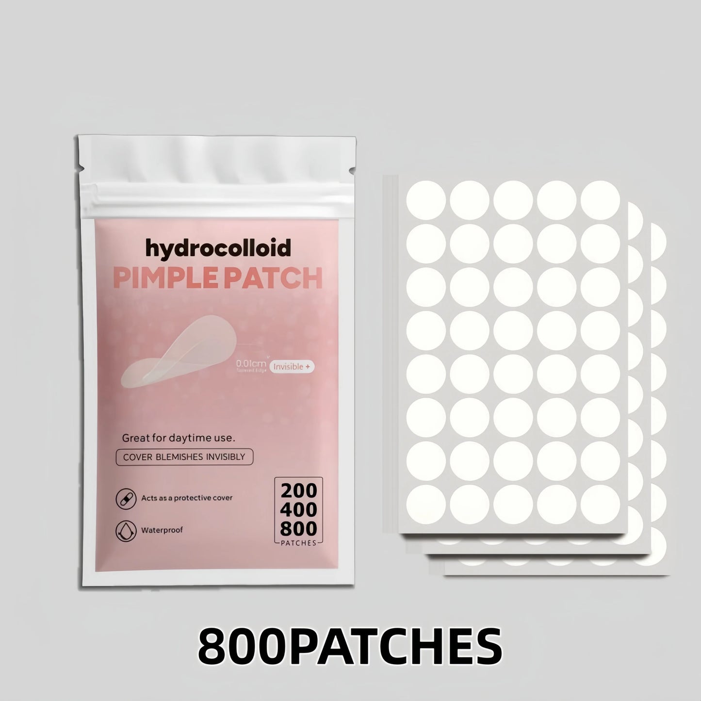 Invisible Clear Hydrocolloid Pimple Patch Set (200/400/800 Pcs) | Ultra-Thin Absorbing Acne Spot Stickers with Mixed Sizes | Gentle Blemish Cover for Day & Night Wear