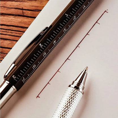 7-in-1 Multifunctional Tool Pen with Touch Screen Stylus & Screwdriver Set | Heavy-Duty Metal Ballpoint Pen with Bubble Level, Rulers & Refills for Engineers, Handymen & DIY