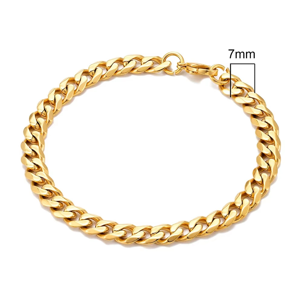 3mm–11mm Stainless Steel Cuban Link Chain Bracelet | Heavy-Duty Silver Curb Chain Wristband for Men & Women | Punk Rock Biker Jewelry