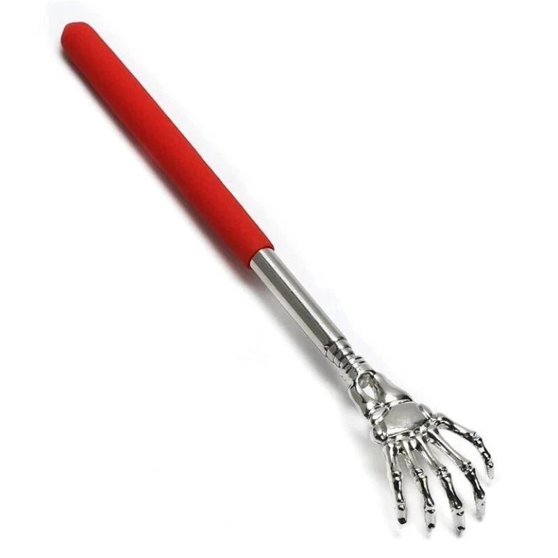 Telescopic Skull Palm Back Scratcher & Hand Massager | Extendable Stainless Steel Backslap Tool with Non-Slip Rubber Handle | Fun Novelty Decompression Relief Stick
