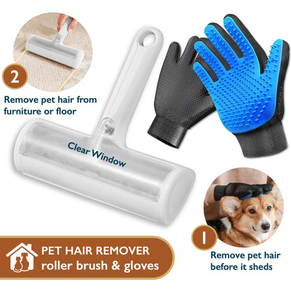Ultimate Pet Hair Remover Roller & Grooming Gloves Set