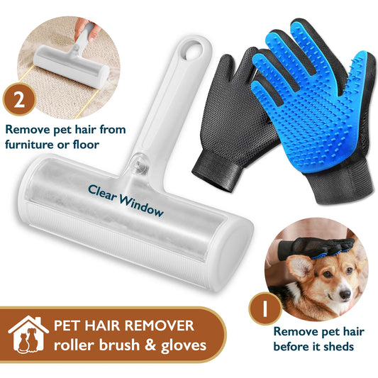 Ultimate Pet Hair Remover Roller & Grooming Gloves Set