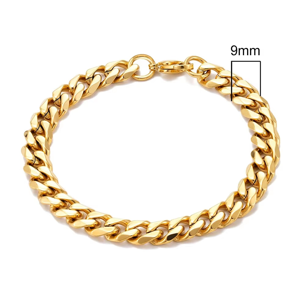 3mm–11mm Stainless Steel Cuban Link Chain Bracelet | Heavy-Duty Silver Curb Chain Wristband for Men & Women | Punk Rock Biker Jewelry