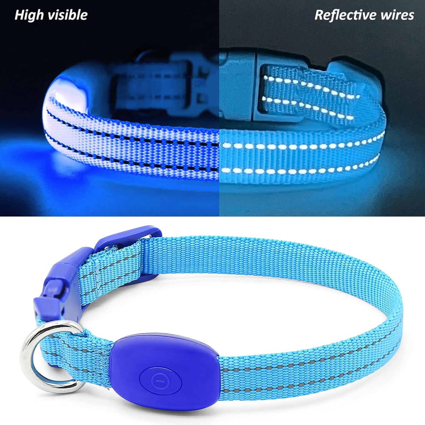 Light Up LED Dog Collar for Small Dogs & Cats | Rechargeable & Reflective Glowing Safety Collar | High-Visibility Night Walking Lights for Puppies & Pets (Royal Blue)