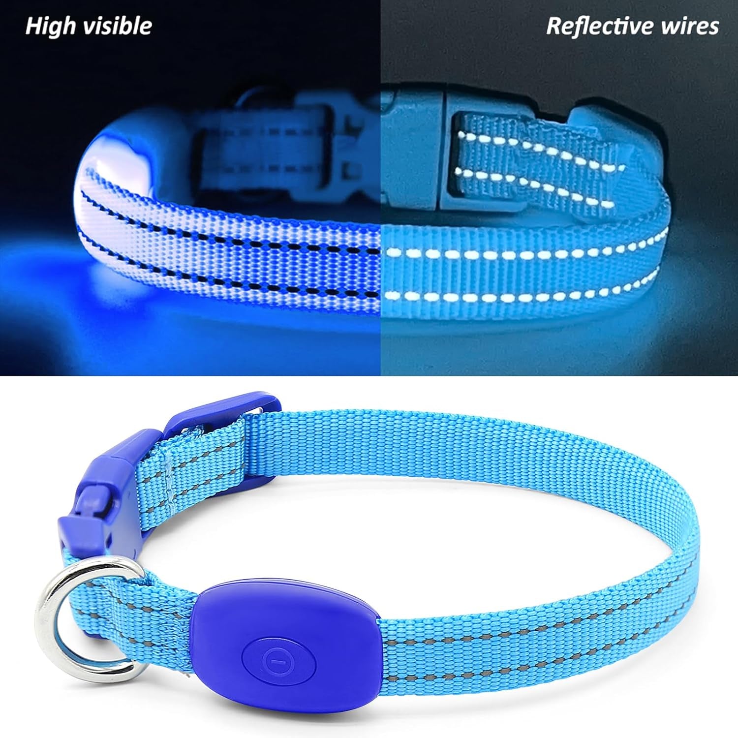 Light Up LED Dog Collar for Small Dogs & Cats | Rechargeable & Reflective Glowing Safety Collar | High-Visibility Night Walking Lights for Puppies & Pets (Royal Blue)