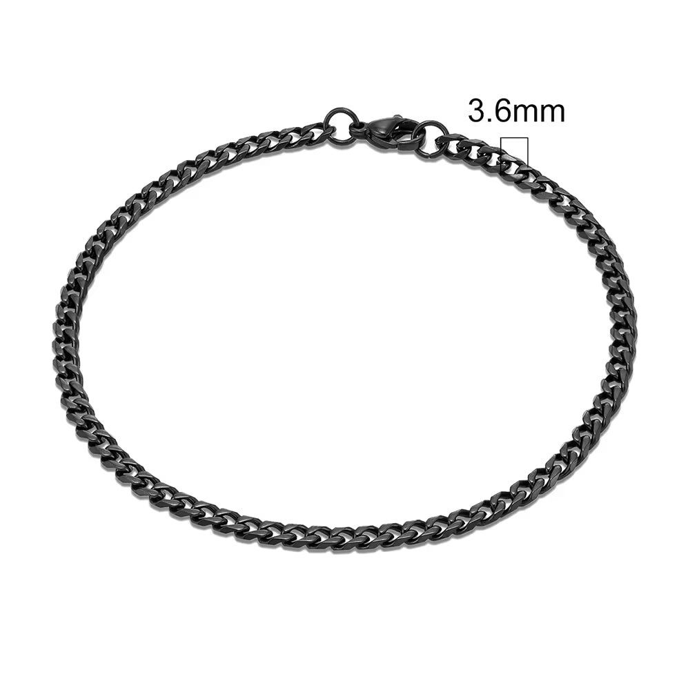 3mm–11mm Stainless Steel Cuban Link Chain Bracelet | Heavy-Duty Silver Curb Chain Wristband for Men & Women | Punk Rock Biker Jewelry