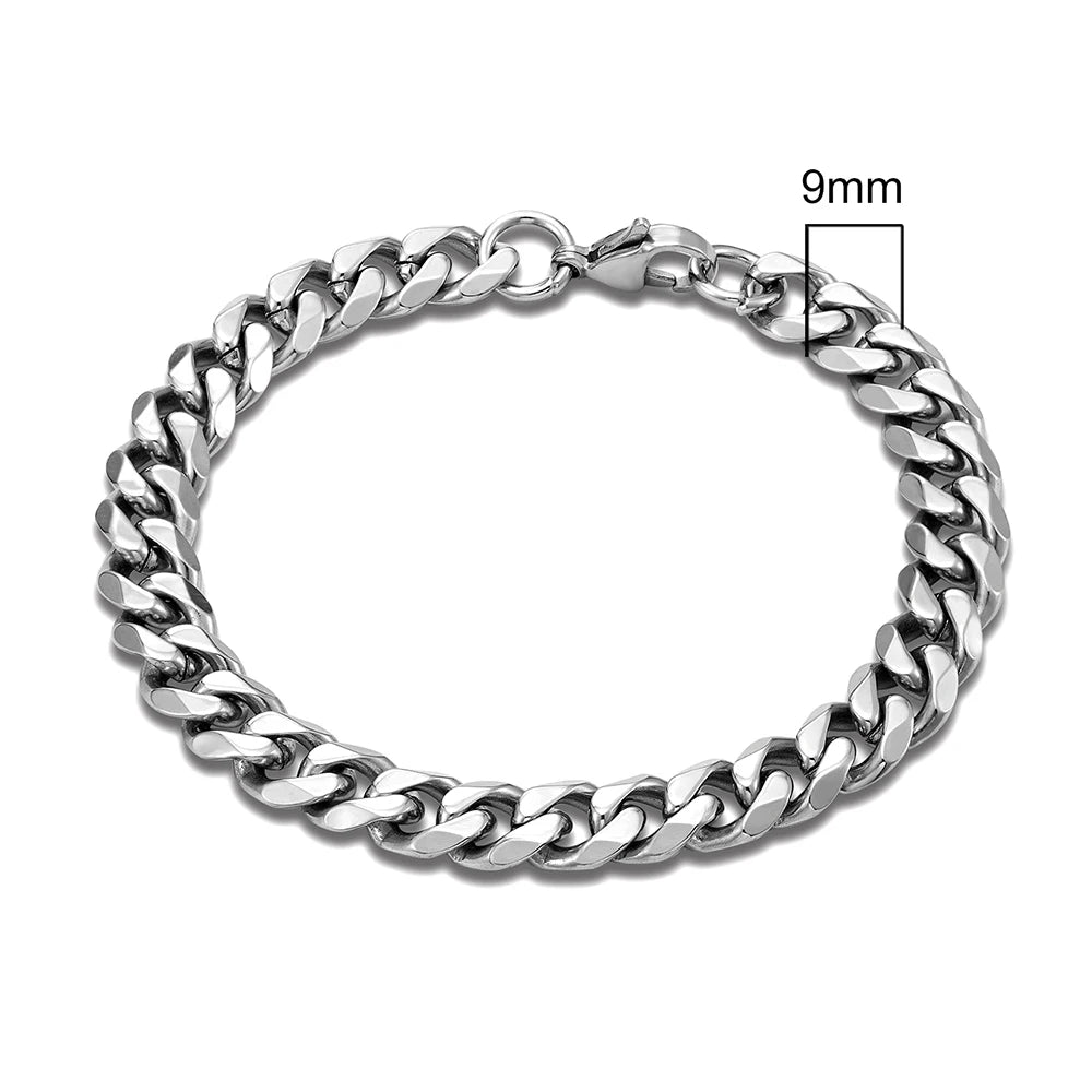 3mm–11mm Stainless Steel Cuban Link Chain Bracelet | Heavy-Duty Silver Curb Chain Wristband for Men & Women | Punk Rock Biker Jewelry