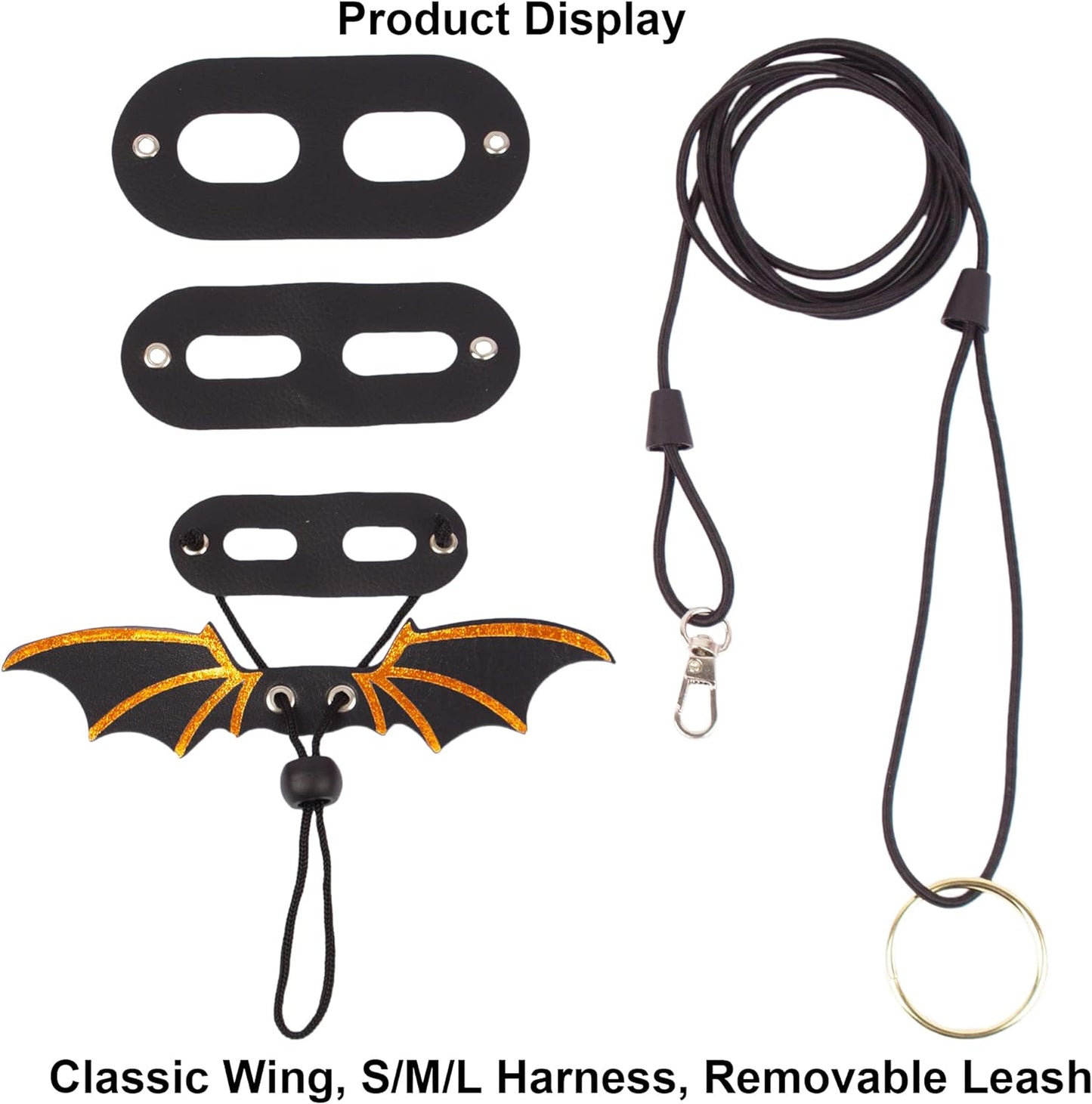 Black Bearded Dragon Harness & Leash Set with Cool Bat Wings | Soft Leather 3-Size Harness Pack for Lizards & Reptiles | Adjustable & Removable Outdoor Walking Gear