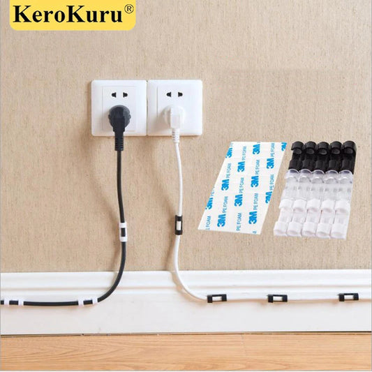 Desktop Cable Organizer Clips & Wire Management System | Adhesive ABS Cord Holder for Desk, Workstation & Car | Cable Winder Keeper for USB, Charging & Data Cables