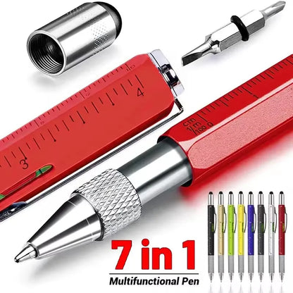 7-in-1 Multifunctional Tool Pen with Touch Screen Stylus & Screwdriver Set | Heavy-Duty Metal Ballpoint Pen with Bubble Level, Rulers & Refills for Engineers, Handymen & DIY