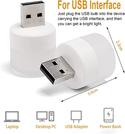 Mini USB LED Night Light Plug-In (1/10 Pcs) | Warm White Eye Protection Reading Lamp for Laptop, Power Bank & USB Chargers | Portable Compact Nightlight for Bedroom & Travel
