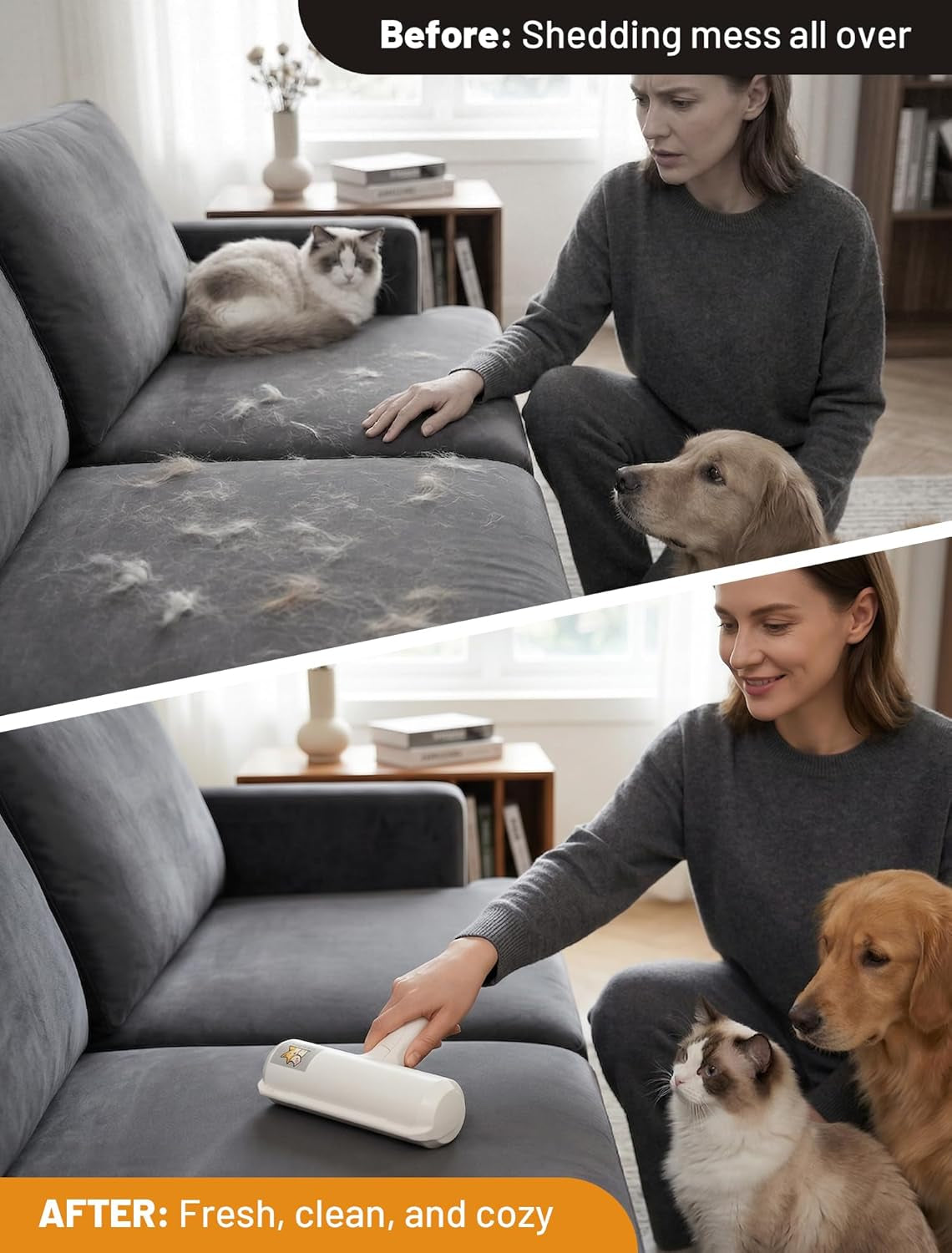 Reusable Pet Hair Remover Roller for Dog & Cat Fur | Multi-Surface Lint Roller with Self-Cleaning Storage Bin for Couches, Bedding, Furniture, Rugs & Car Seats | Eco-Friendly Hair Removal Tool