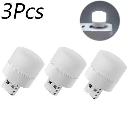 Mini USB LED Night Light Plug-In (1/10 Pcs) | Warm White Eye Protection Reading Lamp for Laptop, Power Bank & USB Chargers | Portable Compact Nightlight for Bedroom & Travel