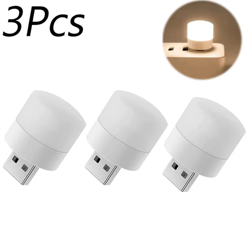 Mini USB LED Night Light Plug-In (1/10 Pcs) | Warm White Eye Protection Reading Lamp for Laptop, Power Bank & USB Chargers | Portable Compact Nightlight for Bedroom & Travel