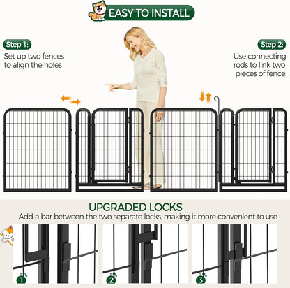 16-Panel Portable Dog Playpen & Pet Fence (32" Height) | Foldable Heavy-Duty Metal Exercise Pen for Small & Medium Dogs | Easy Setup Yard & Camping Gate with Lockable Door