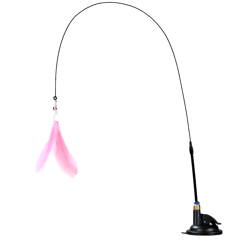 Interactive Cat Feather Teaser Wand Toy with Suction Cup Base & Bell | Long Wire Pole Exercise Toy for Indoor Cats & Kittens | Hands-Free & Manual Play