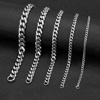 3mm–11mm Stainless Steel Cuban Link Chain Bracelet | Heavy-Duty Silver Curb Chain Wristband for Men & Women | Punk Rock Biker Jewelry