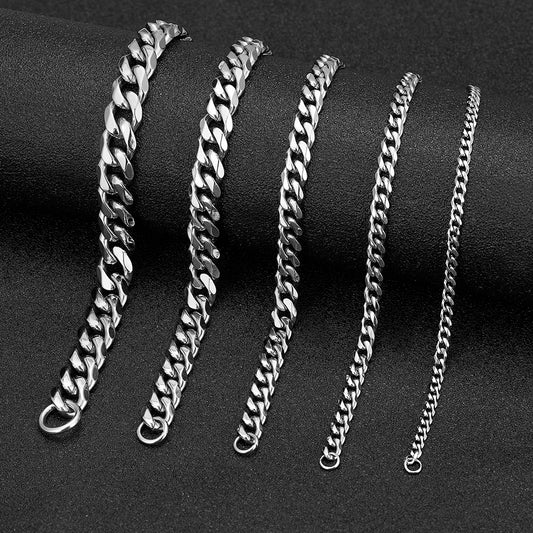 3mm–11mm Stainless Steel Cuban Link Chain Bracelet | Heavy-Duty Silver Curb Chain Wristband for Men & Women | Punk Rock Biker Jewelry