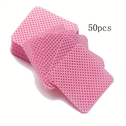 50 Pcs Lint-Free Nail Wipes & Eyelash Extension Cleaning Pads | Super Absorbent Gel Polish Remover Wipes | Professional Nail Prep & Glue Wipe Pads (White & Pink)