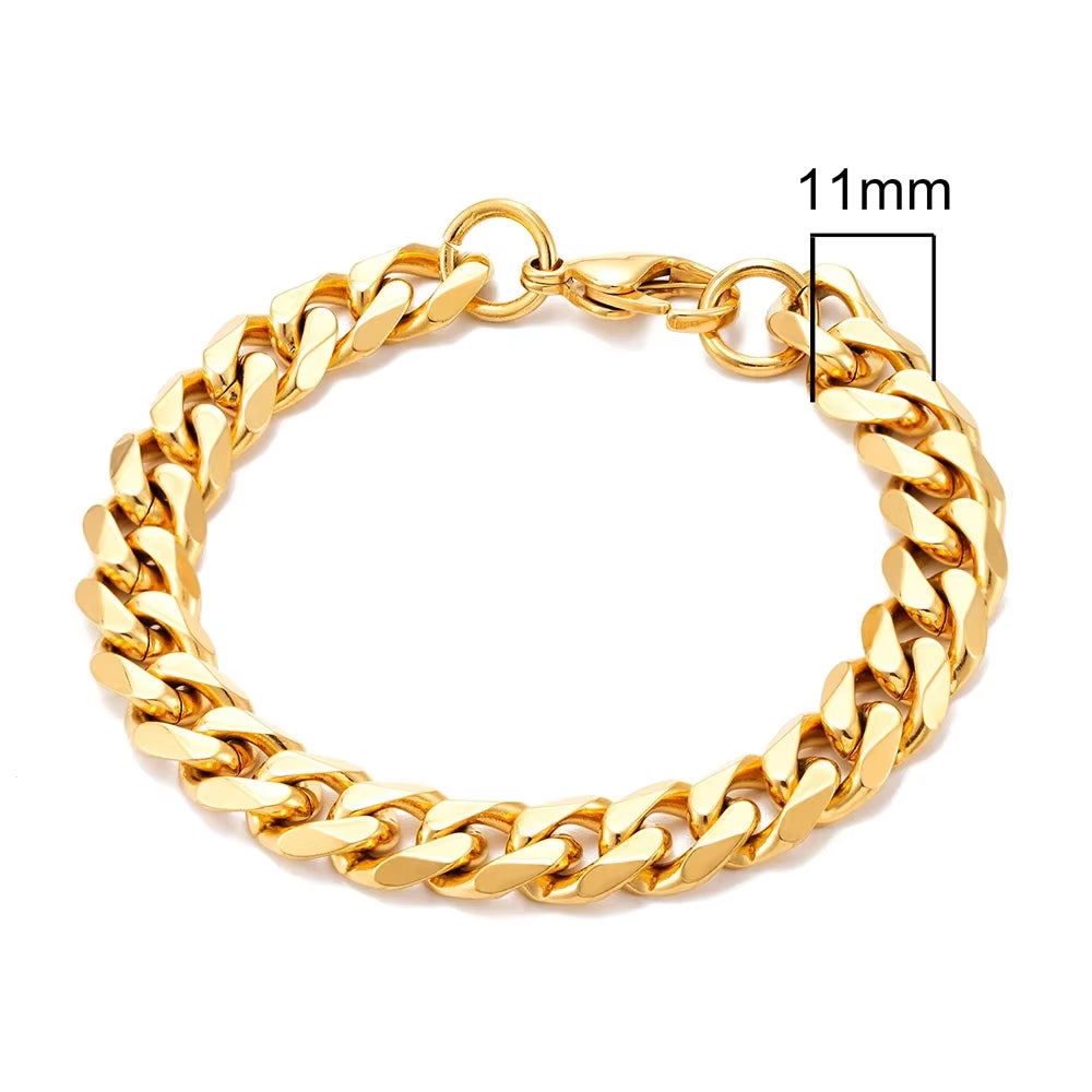 3mm–11mm Stainless Steel Cuban Link Chain Bracelet | Heavy-Duty Silver Curb Chain Wristband for Men & Women | Punk Rock Biker Jewelry