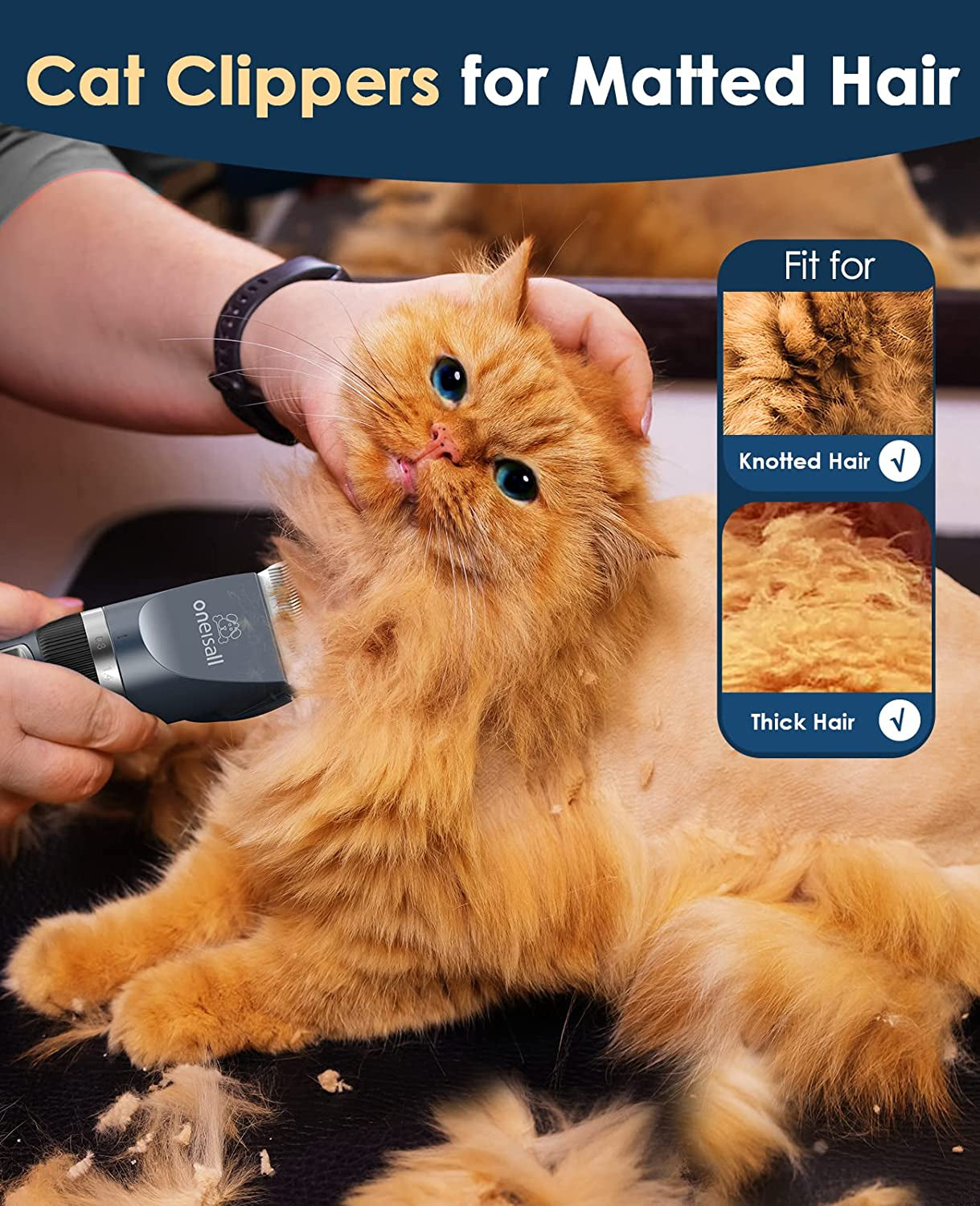 Quiet Cordless Cat Grooming Clippers for Matted & Long Hair | Professional Low-Noise Cat Shaver Kit with LCD Display, 2-Speed Trimmer & 6 Guard Combs | 240-Min Runtime for Cats & Small Dogs