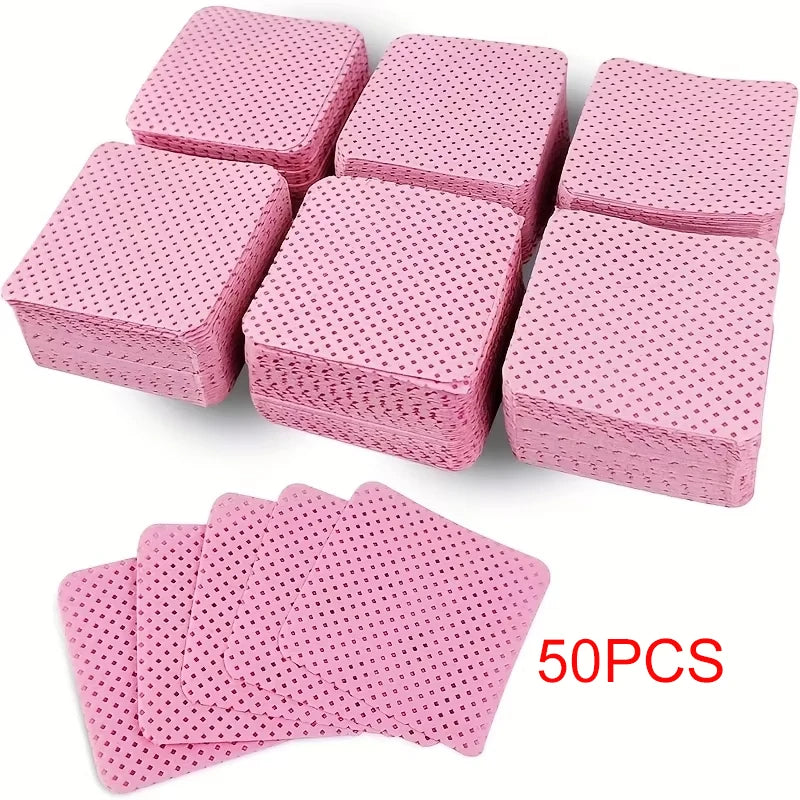 50 Pcs Lint-Free Nail Wipes & Eyelash Extension Cleaning Pads | Super Absorbent Gel Polish Remover Wipes | Professional Nail Prep & Glue Wipe Pads (White & Pink)