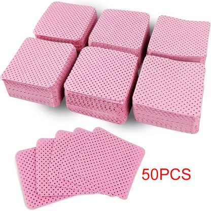 50 Pcs Lint-Free Nail Wipes & Eyelash Extension Cleaning Pads | Super Absorbent Gel Polish Remover Wipes | Professional Nail Prep & Glue Wipe Pads (White & Pink)