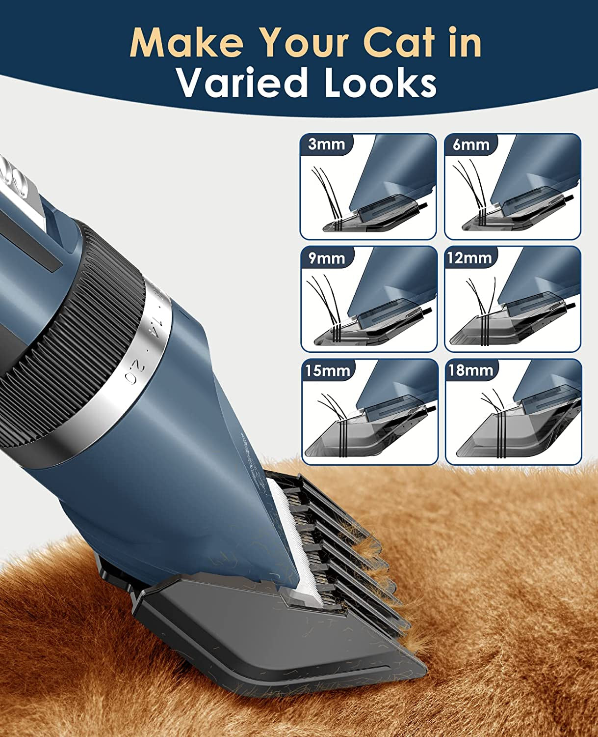 Quiet Cordless Cat Grooming Clippers for Matted & Long Hair | Professional Low-Noise Cat Shaver Kit with LCD Display, 2-Speed Trimmer & 6 Guard Combs | 240-Min Runtime for Cats & Small Dogs
