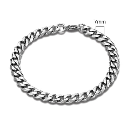 3mm–11mm Stainless Steel Cuban Link Chain Bracelet | Heavy-Duty Silver Curb Chain Wristband for Men & Women | Punk Rock Biker Jewelry