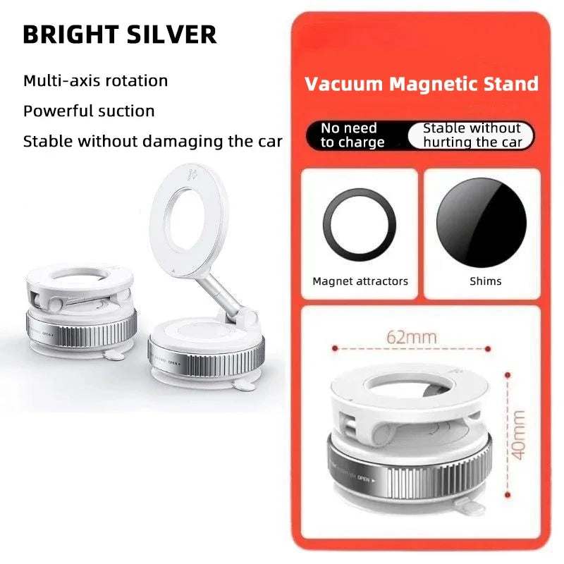 Y06 Vacuum Magnetic Phone Holder Stand | MagSafe Compatible Suction Cup Phone Mount with Adjustable Swivel Lock | Hands-Free Magnetic Mount for Car, Gym, Mirror & Smooth Surfaces