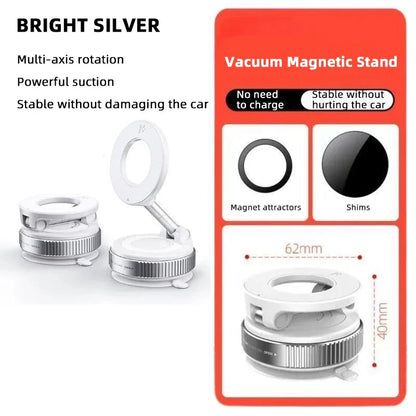 Y06 Vacuum Magnetic Phone Holder Stand | MagSafe Compatible Suction Cup Phone Mount with Adjustable Swivel Lock | Hands-Free Magnetic Mount for Car, Gym, Mirror & Smooth Surfaces
