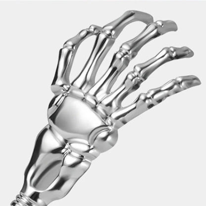 Telescopic Skull Palm Back Scratcher & Hand Massager | Extendable Stainless Steel Backslap Tool with Non-Slip Rubber Handle | Fun Novelty Decompression Relief Stick